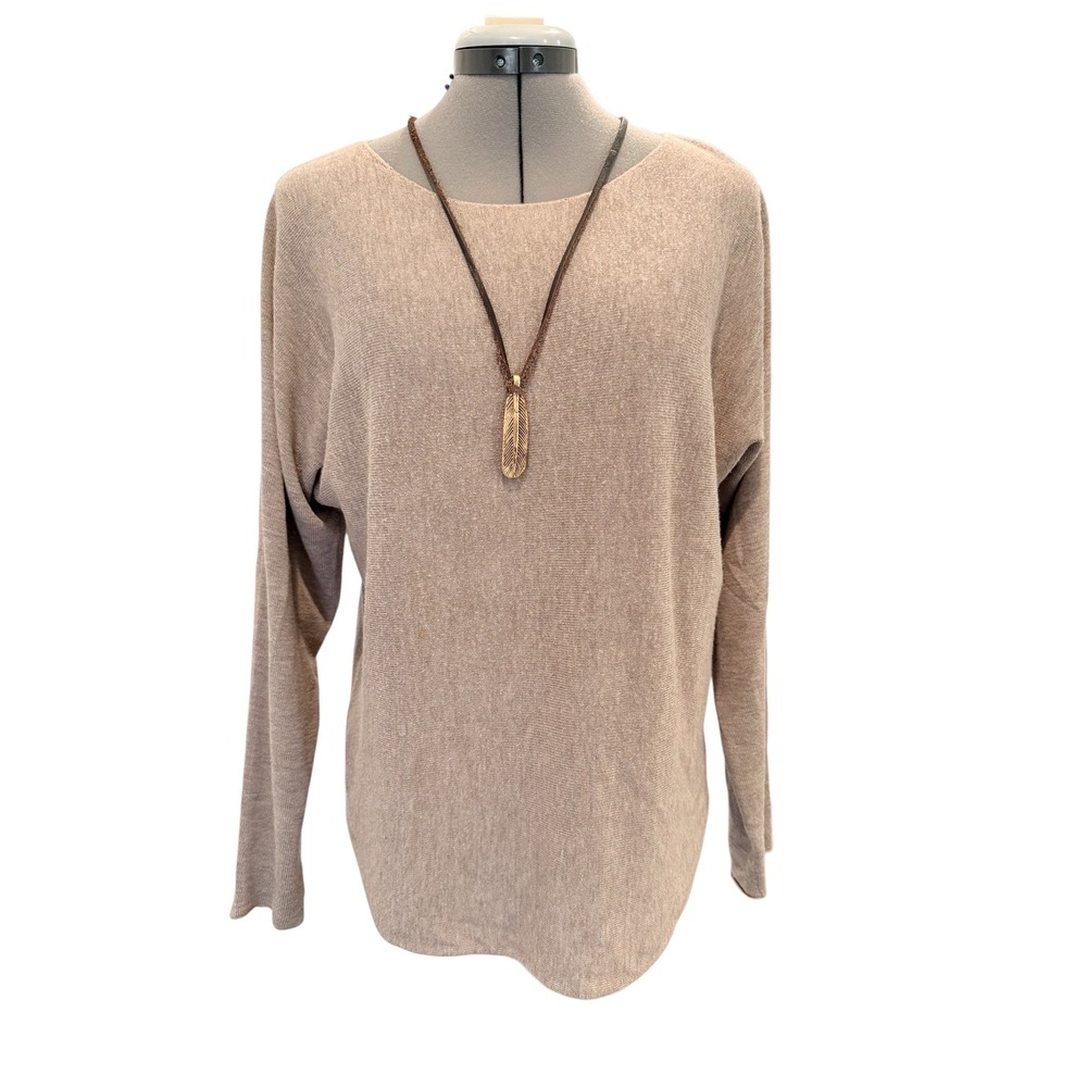 Magaschoni Womens Taupe Cashmere Blend‎ Dolman Minimalist Knit Sweater  Medium